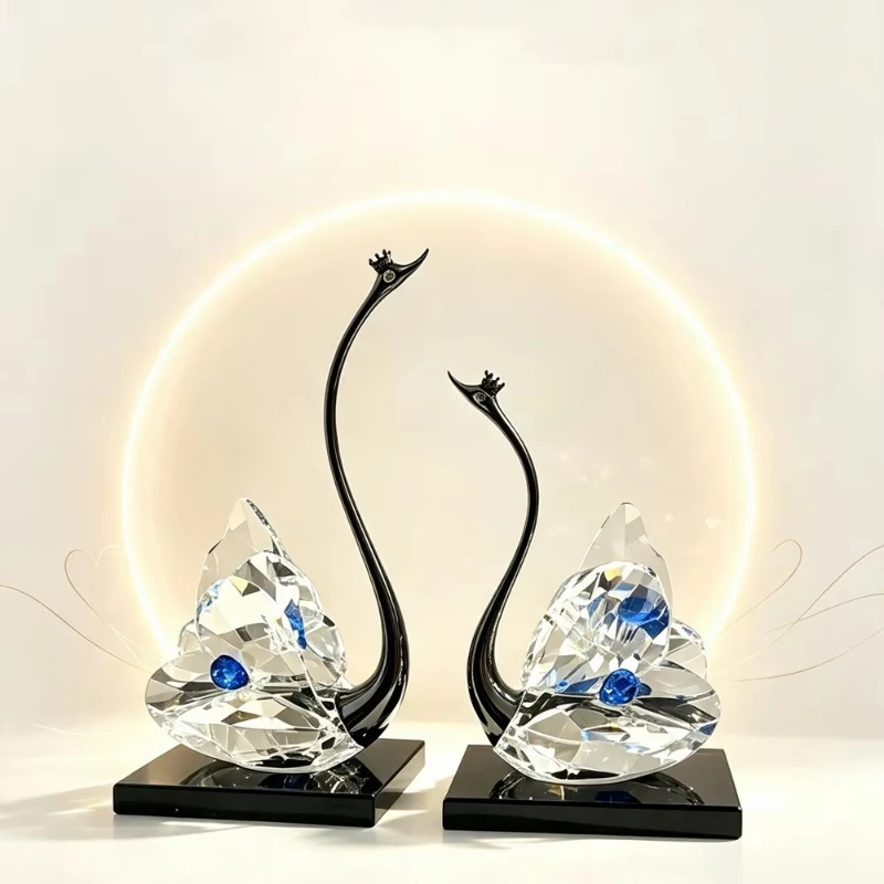Modern light luxury crystal swan couple statue high-end wedding gift romantic couple decoration ornament living room TV cabinet