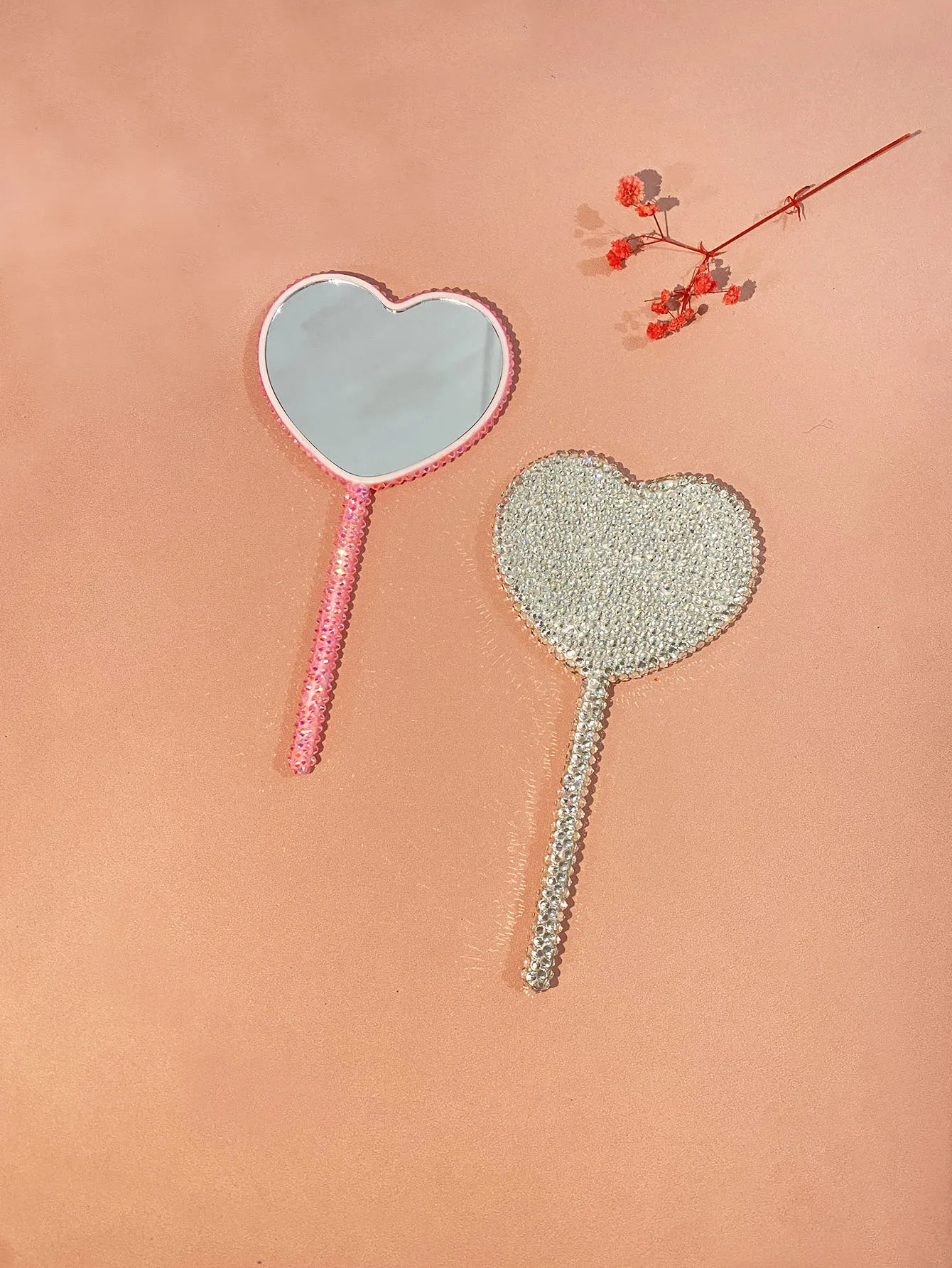 Diamond-encrusted love hand-held cosmetic mirror lollipop mirror heart-shaped handle mirror creative hand-made DIY small mirror