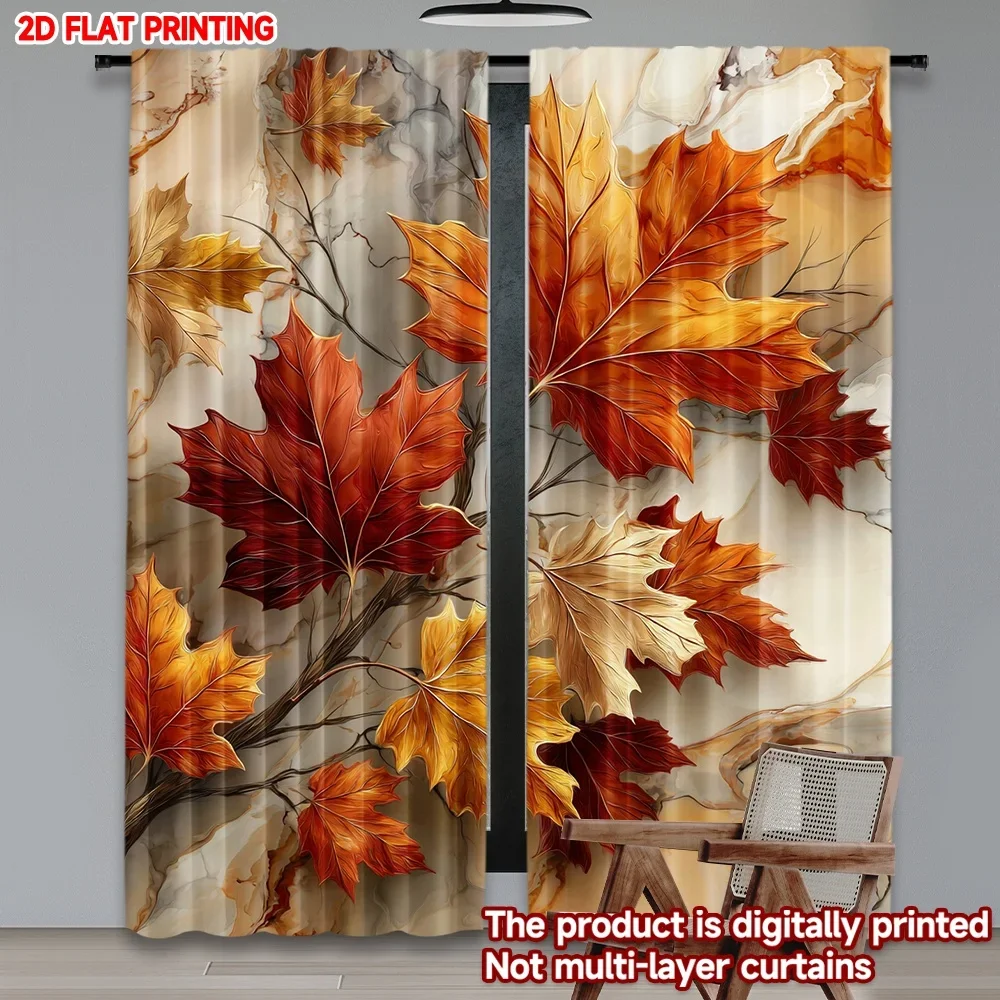 Cortinas de hojas de otoño, 2 uds., patrón de follaje de otoño rojo, naranja y amarillo vibrante para decoración cálida y acogedora para dormitorio y sala de estar