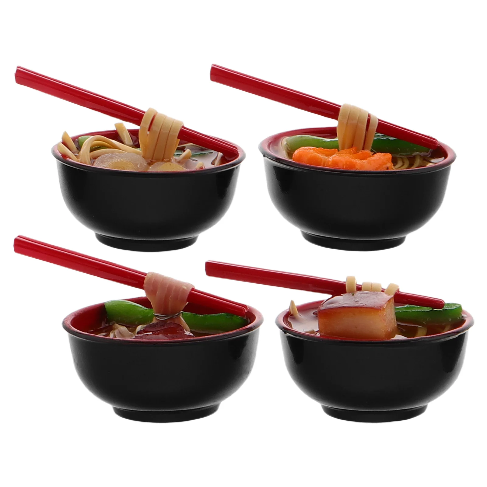

4 Pcs Simulation Food Model Noodle Bowl Faux Decorative Black Fake Mini Models Simulated
