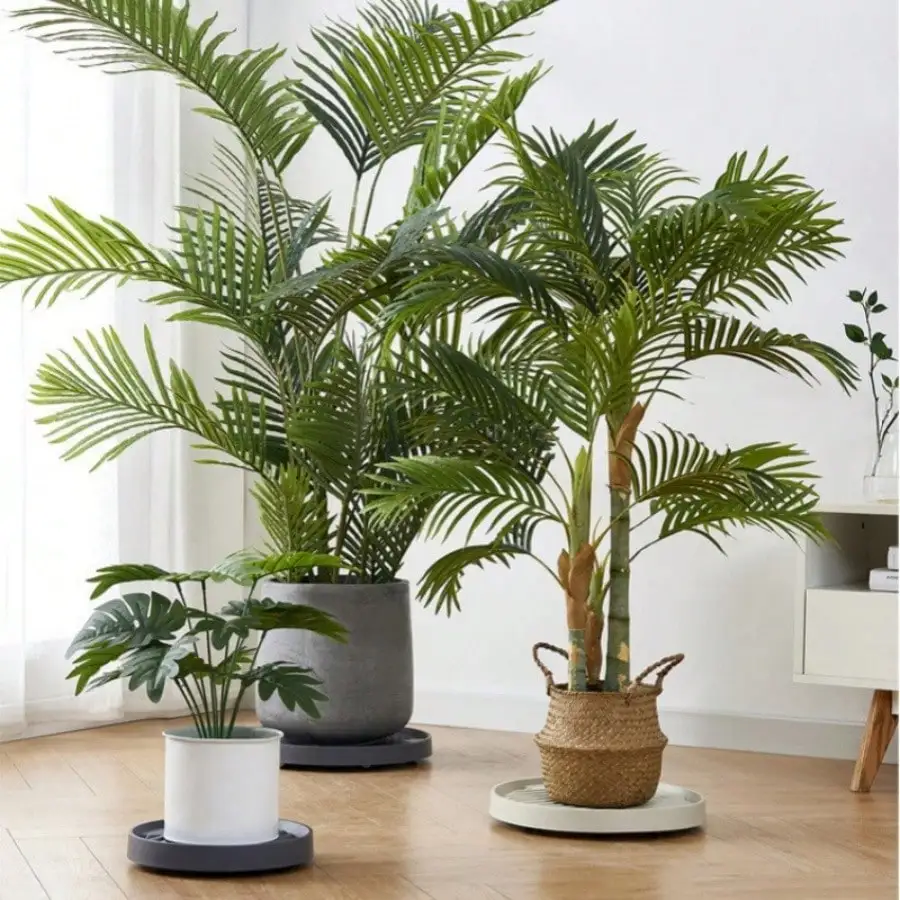 Round Plant Caddy with Universal Wheels, Breathable Drainage Flower Pot Tray, Movable Rolling Planter Base, Black & White Availa