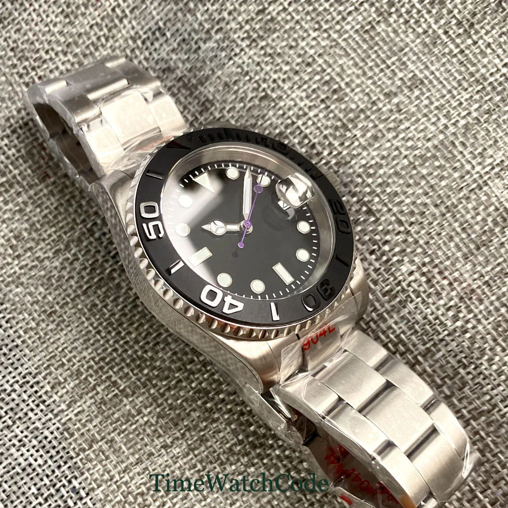 Tandorio Automatic Watch for Men NH35A Movement Diving 20BAR Waterproof Purple Seconds Sapphire Crystal Bracelet 40mm reloj