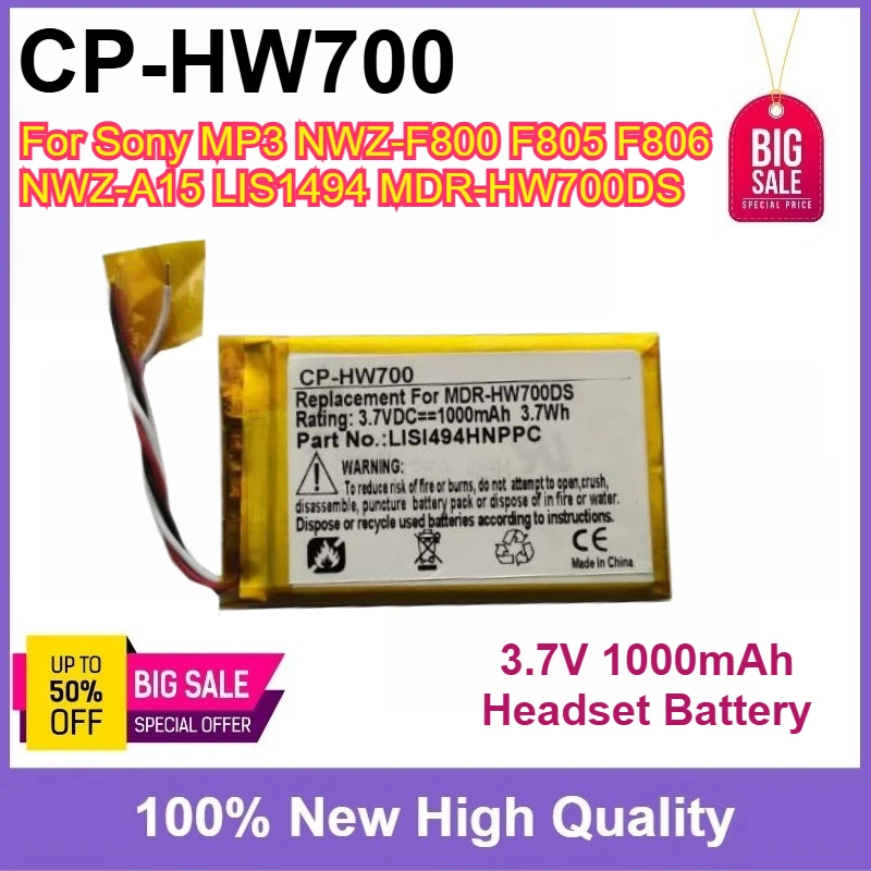 

High Capacity New LIS1494HNPPC 3.7V 1000mAh Replacement Battery for Sony MP3 NWZ-F800 F805 F806 NWZ-A15 LIS1494 MDR-HW700DS