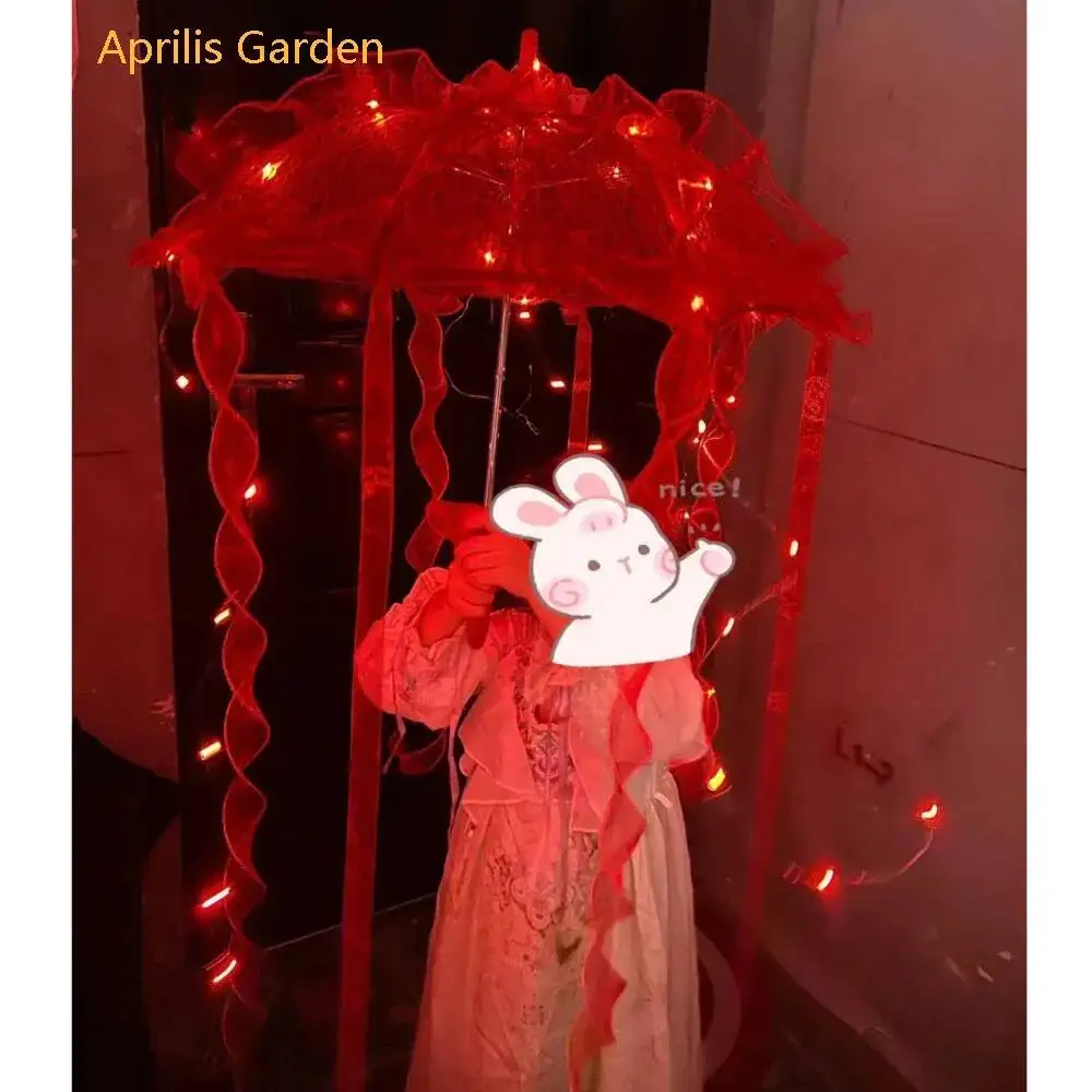 Wedding LED Red Lace Decor Kids Umbrella  Beach Parasol Princess Chinese Umbrella Drama Craft Cosplay Paraguas ombrello inverso