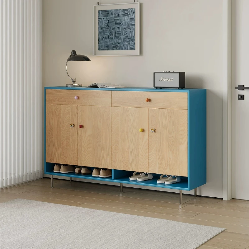 Bauhaus Memphis Entryway Storage Console Unit Two-Tone Shoe Organizer Cabinet Accent Storage Furnish for Home Hall Vestibule