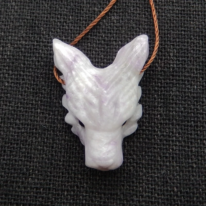 Customized Jewelry Natural Stone Purple Lace Agate Handcarved Wolf Head Necklace Accessories Pendant Bead 24x17x10mm 4g