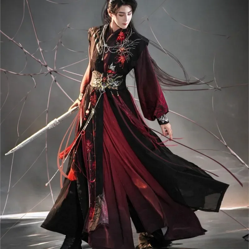 

2025 Song-Made Cross-Collar Long Shirt Beizi Is More Handsome than the Other Shore Flower Black and Red Suit