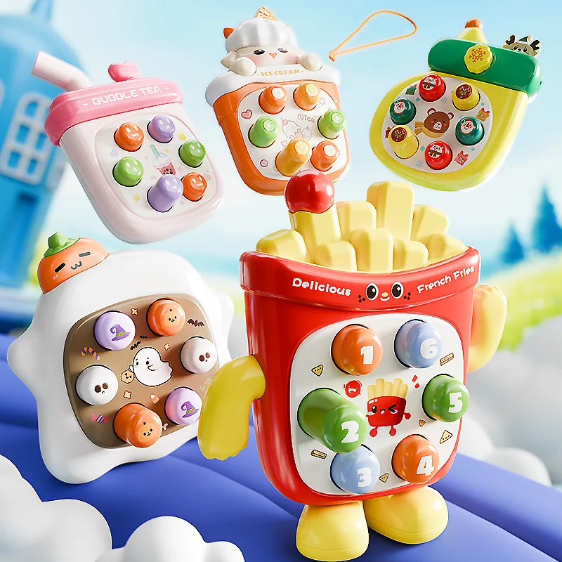 Happy Gopher Game Machine Toys Two-Player Match Interactive Handheld Game Machine Toys Cartoon Fries Milk Tea Ice Cream Gopher