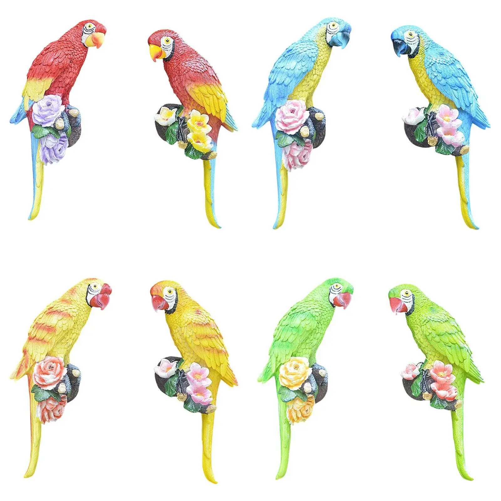 2 Parrot Statues, Resin Bird Figurine, Tropical Bird, Home Decor, Hanging Parrot Sculpture, Parrot Hugger for