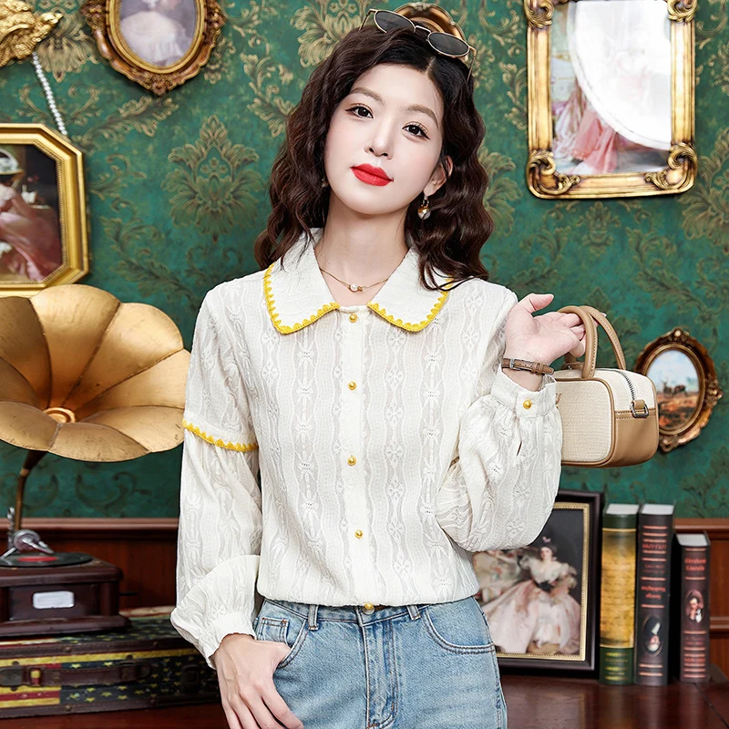 Vintage Women's Shirt Solid Casual Shirt Fashion Loose Spring/Summer Korean Clothing Long Sleeve Chiffon Women Top 2