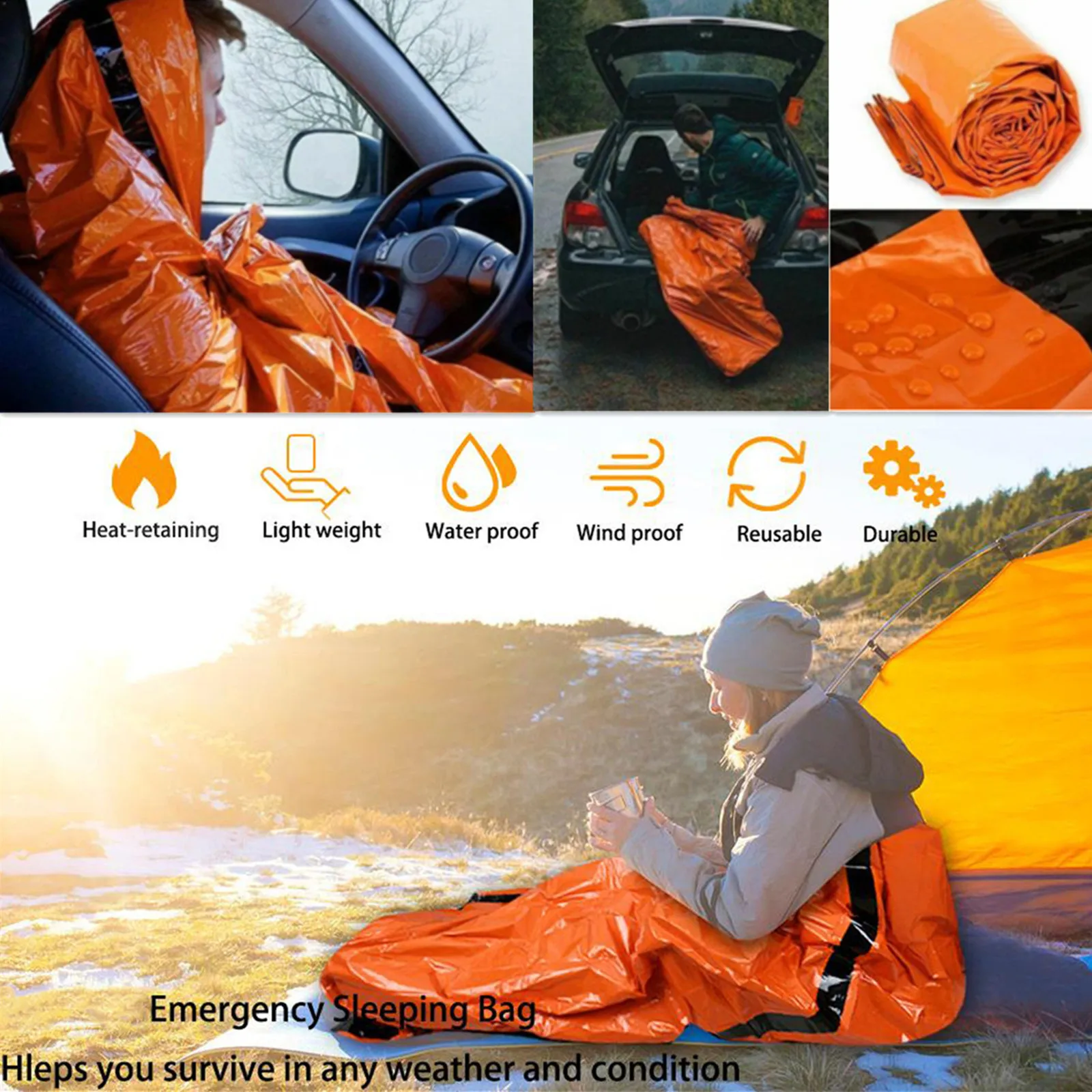 Portable Waterproof Emergency Survival Sleeping Bag Outdoor Edc Camping Gear Thermal Sack First Aid Rescue Kit Mylar Blanket