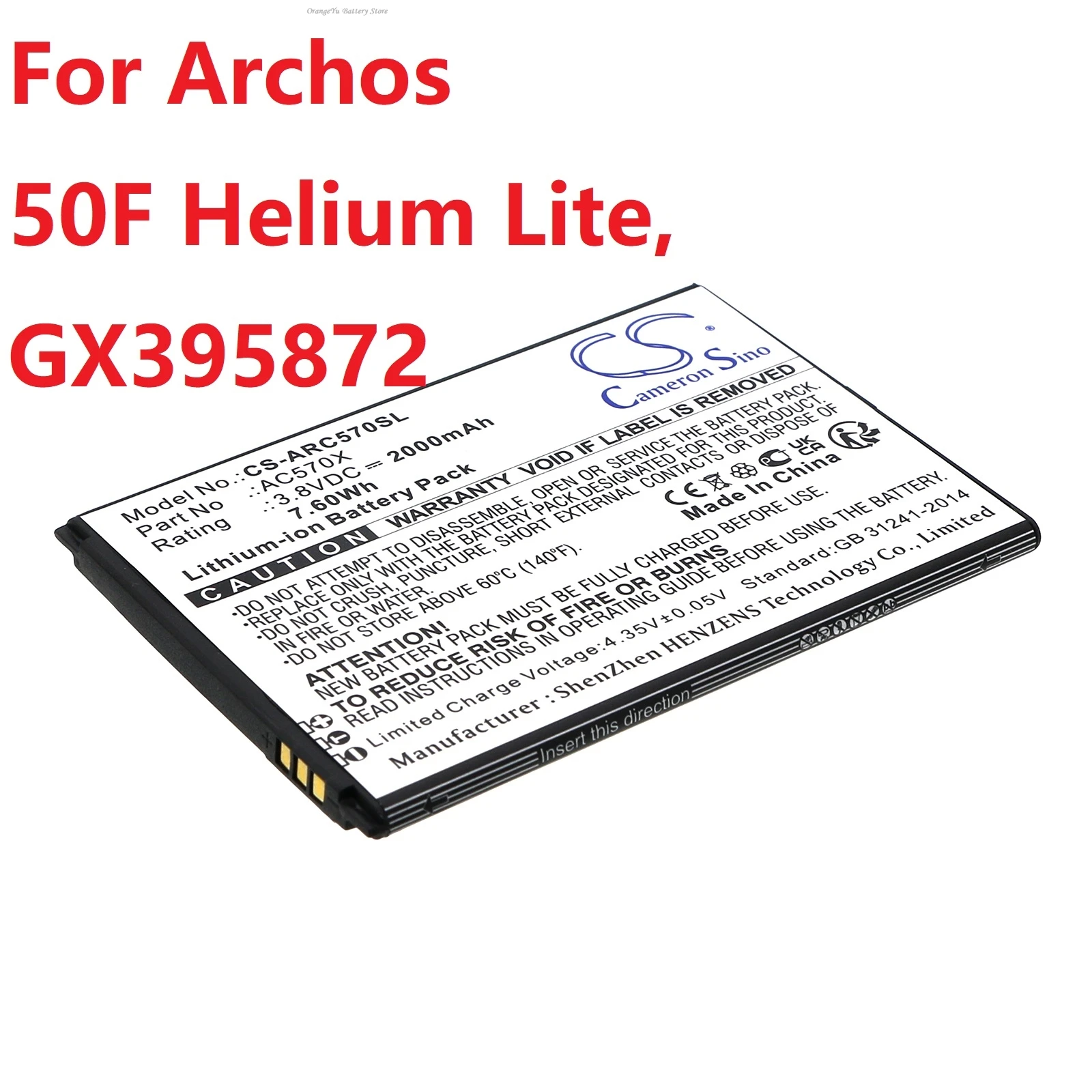 

Mobile, SmartPhone Battery for Archos [OXYGEN 57, AC570X], [AC630X, Oxygen 63], [AC50FHE,AC50FHELI, 50F Helium Lite,GX395872]