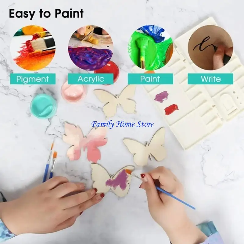 

P0UF 48pcs Unfinished Wooden Butterfly Blank Slices Cutouts Wood-Chips for DIY Painting Tags Scrapbooking Wedding Decorations