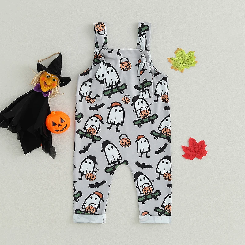 2023-07-11 Lioraitiin 0-24M Infant Baby Boy Girl Halloween Romper Overalls Sleeveless Cartoon Print Romper Newborn Fall Clothes