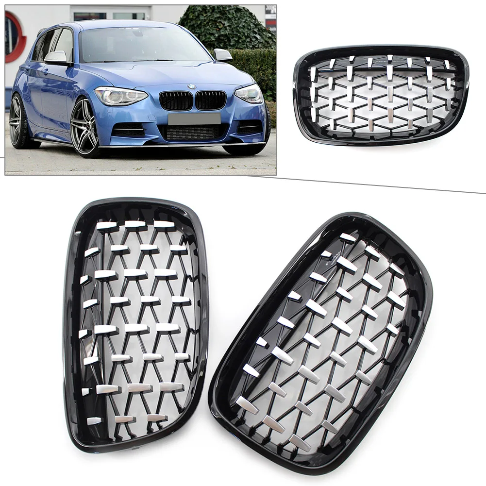 

2Pcs Car Front Hood Kidney Grill Diamond Style Mesh Grille For BMW F20 F21 1Series 118i 120i 125i 2011 2012 2013 2014