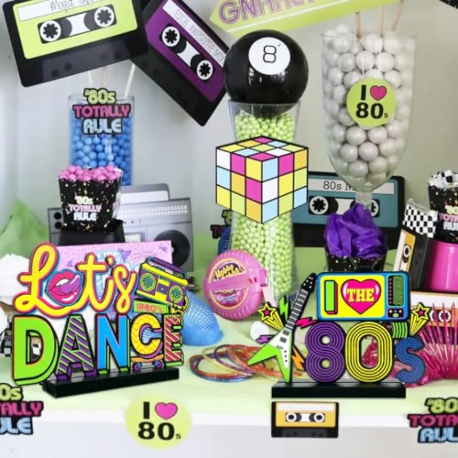 80s زينة الحفلات 4 قطعة 80s الجدول المركزية 1980s الهيب هوب حفلة الجدول تفضل الرجعية 80 الجدول القبعات العالية المركزية ل 80