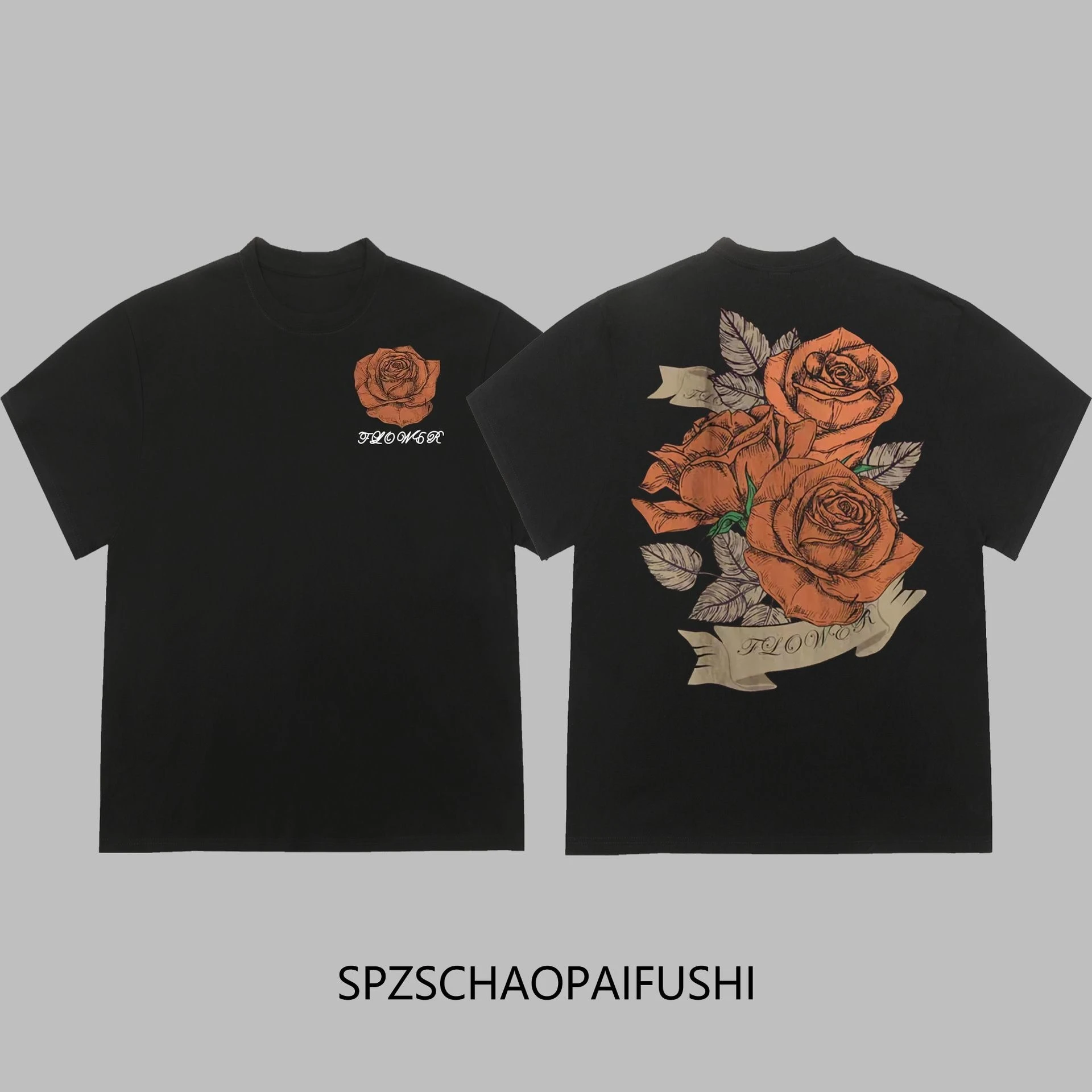 

100% Cotton American Vintage Rose Print T-Shirt For Men Women, Loose Ins Fashion Streetwear Tops