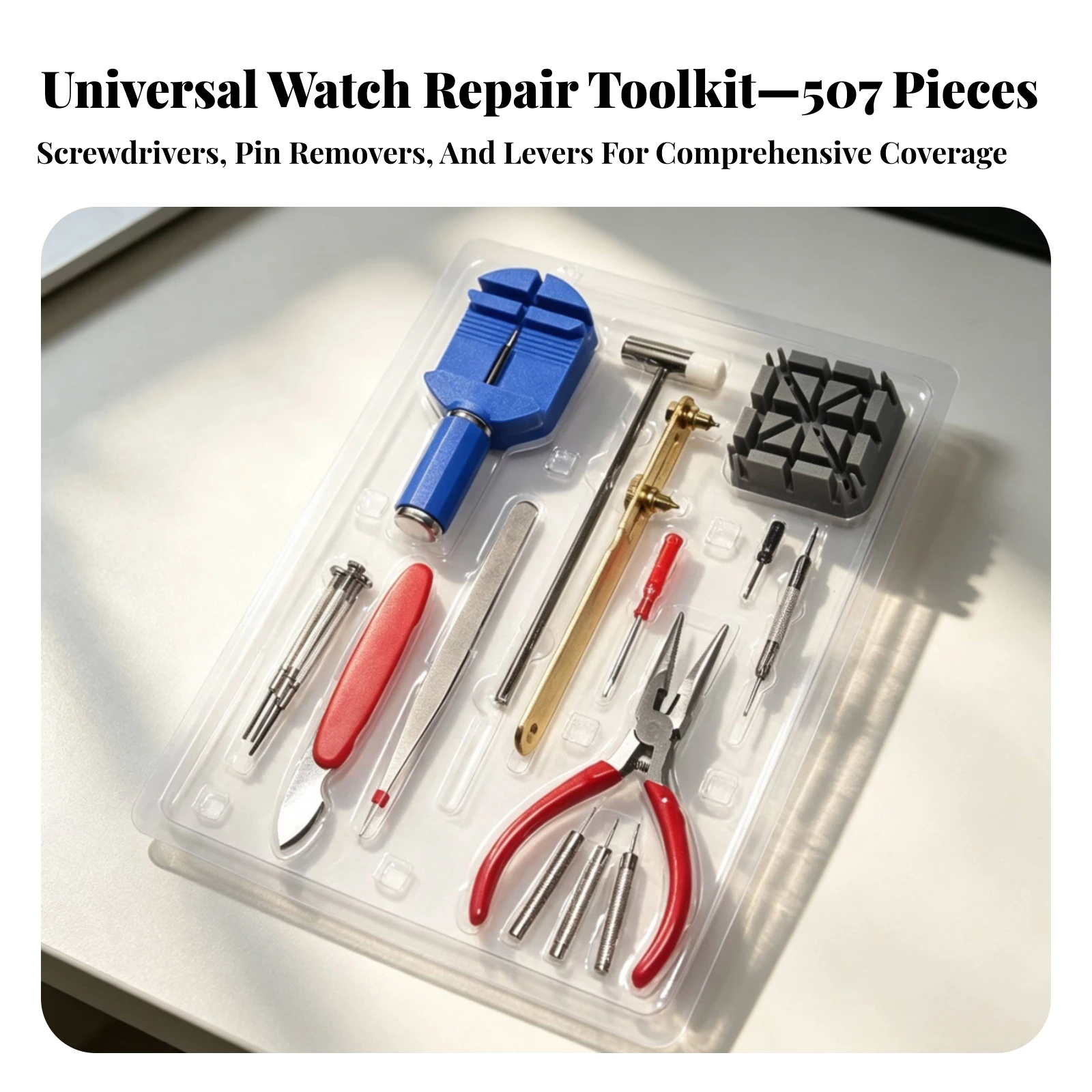 Watch Repair Tool Kit Compact Watch Battery Replacement Tool Kit Multifunctional Anti-Slip for Beginners, Home, Travel
