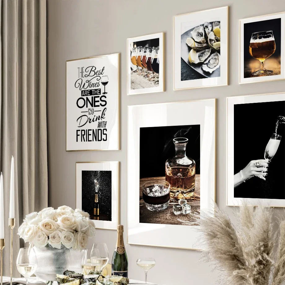 Modern Fashion Pop Wall Art Whisky Champagne Cocktails Oysters HD Canvas Poster Prints Home Bedroom Living Room Decoration