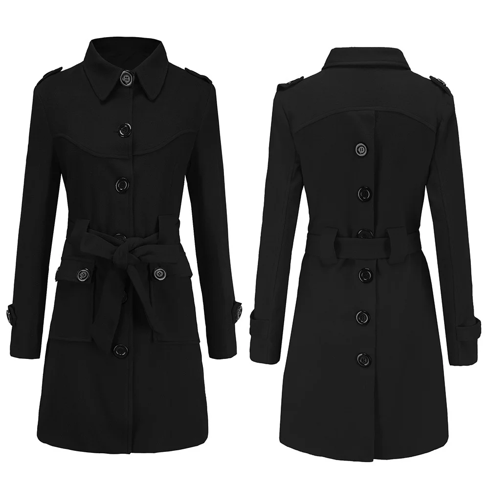 Manteau d'hiver à simple boutonnage pour femme, pardessus longs à manches longues, bouton arrière, coupe couvertes, mode vintage, feutre