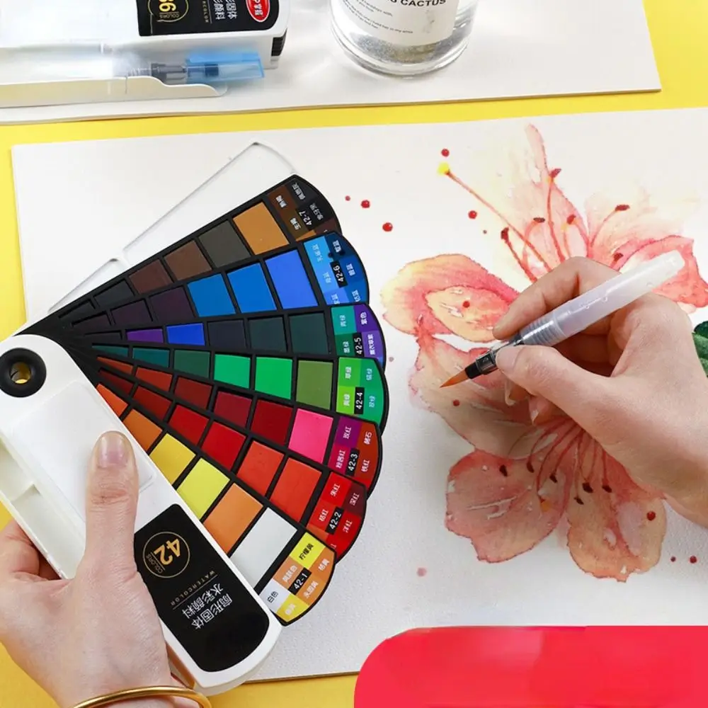 Folding Watercolor Paint Set with Water Brush Pen 18/24/36/42 Colors Oil Painting Kit Solid Watercolor Pigment School