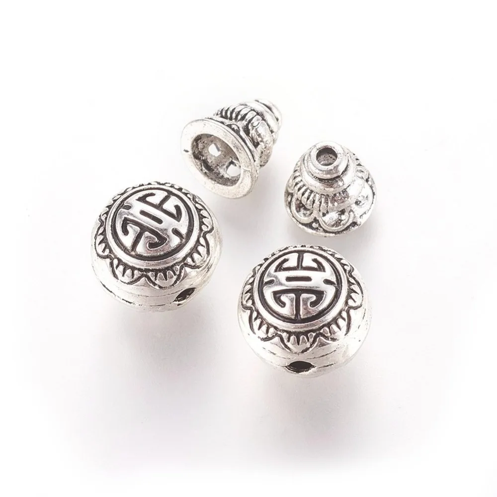 2sets  Guru Bead sets T-Drilled Beads 3-Hole Round Buddha Head Beads Antique 10mm Hole: 2mm Calabash Bead: 7.5x7.5mm Hole: 1.5mm