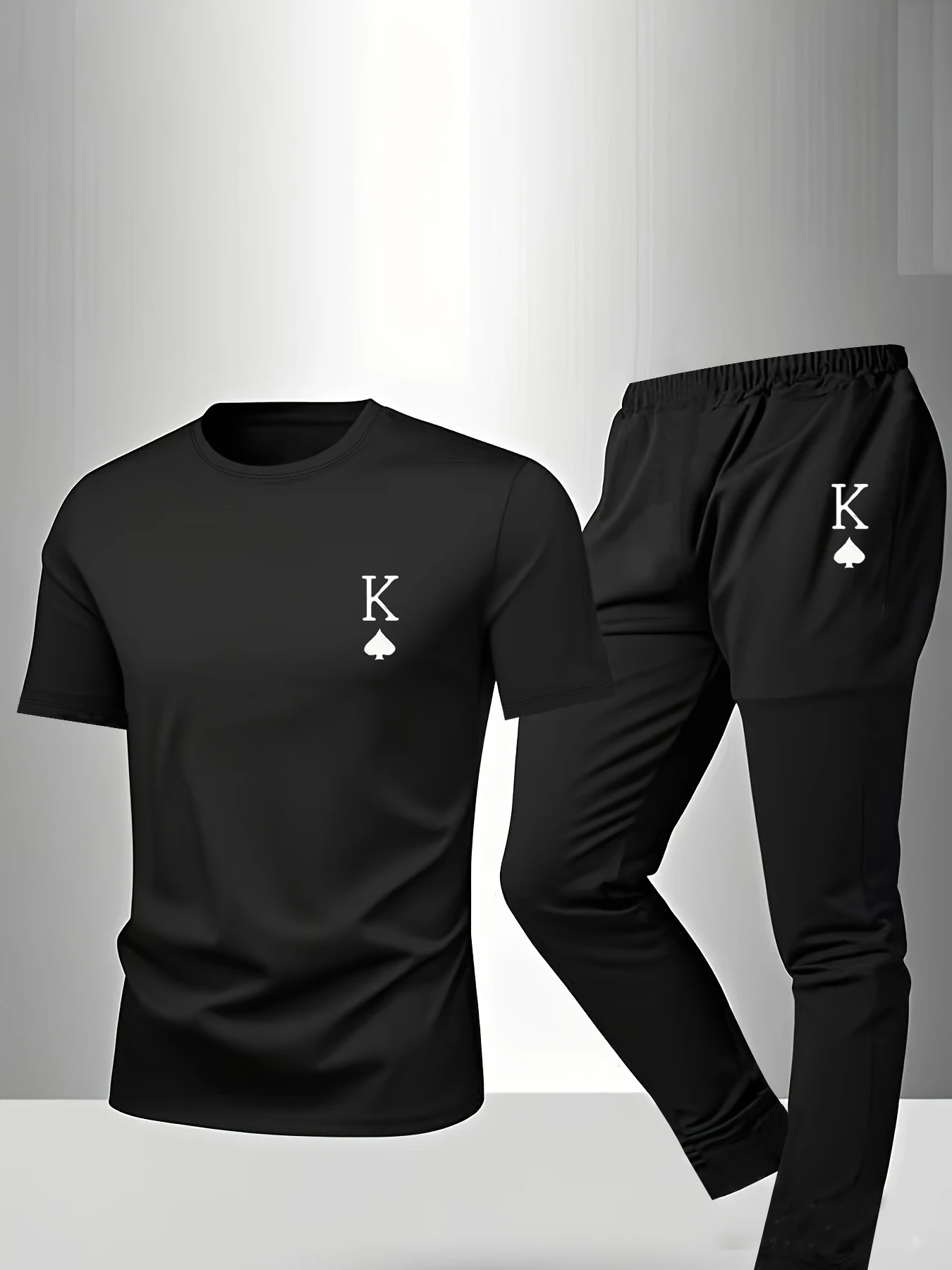 

2-piece men's sleepwear spring and summer short sleeved pants fashionable letter geometric pattern printed home suit set