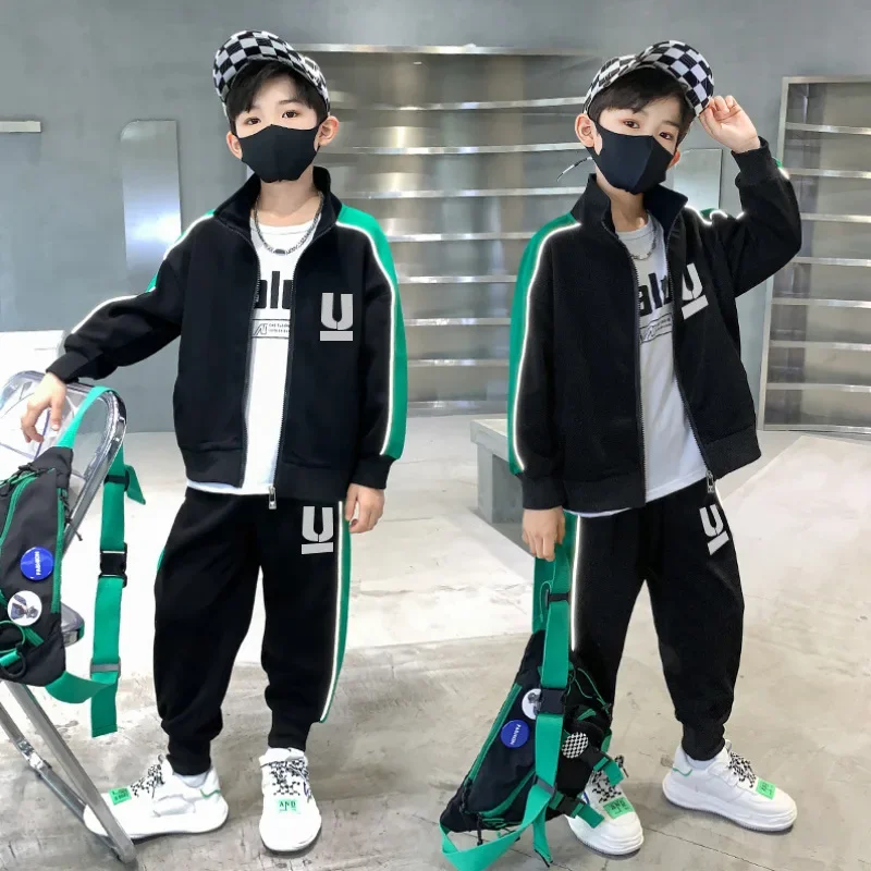 Spring Autumn Active Kids Clothes Boy Children Striped Zipper Jacket Pants Sets Teenage Clothing Kids Tracksuits 2Pcs 4-14 Year