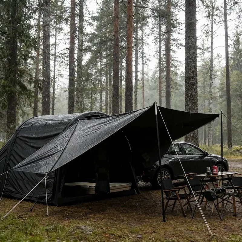 All Weather Waterproof Tailgate Canopy for Pickup Trucks with Integrated LED Lighting for Night Time Use