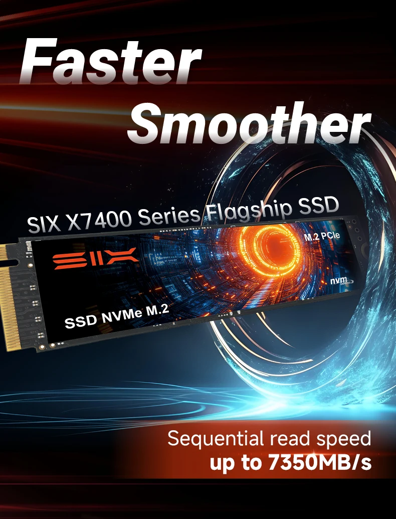 SIX 1TB/2TB/4TB PCIe 4.0 SSD NVMe M2 7350MB/s 읽기 속도 PCIe