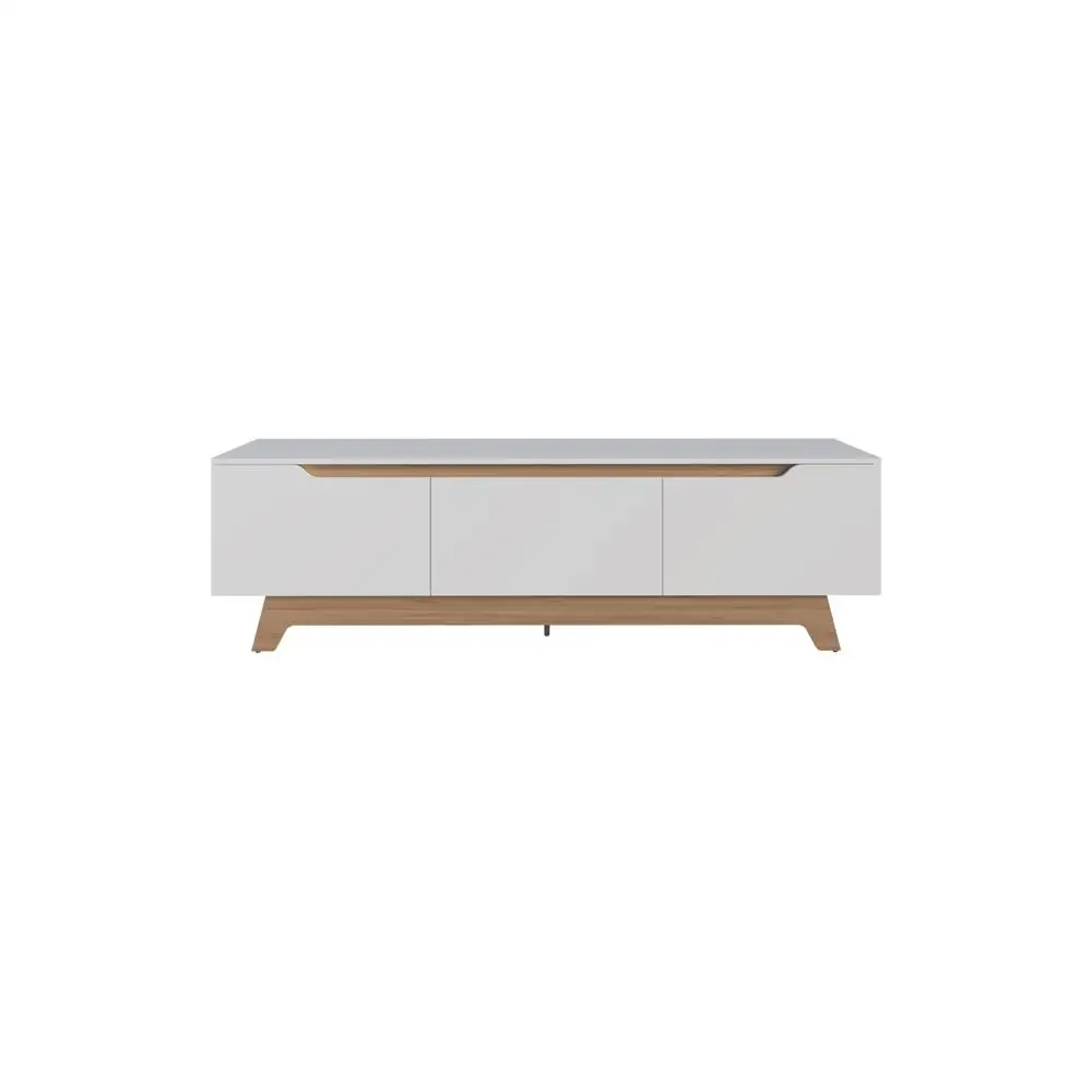 Suporte de TV Woodall Centro de entretenimento de carvalho natural branco Console de mídia moderno de 65 polegadas com armários de armazenamento e prateleiras abertas