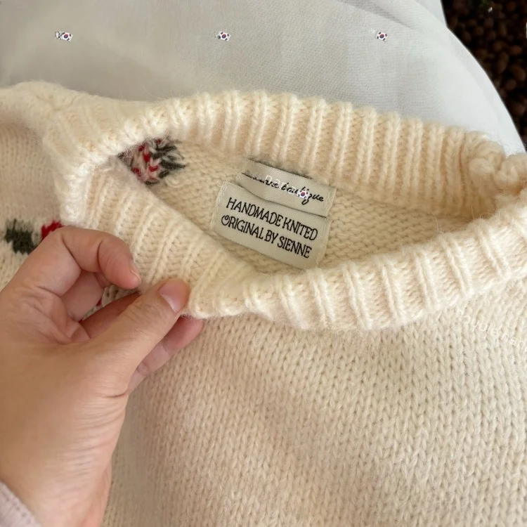 

Sienne Dongda Gate Vintage Rose Floral round Ne Pullover Sweater Casual Loose Fit Long Sve Women's Online Exclusive