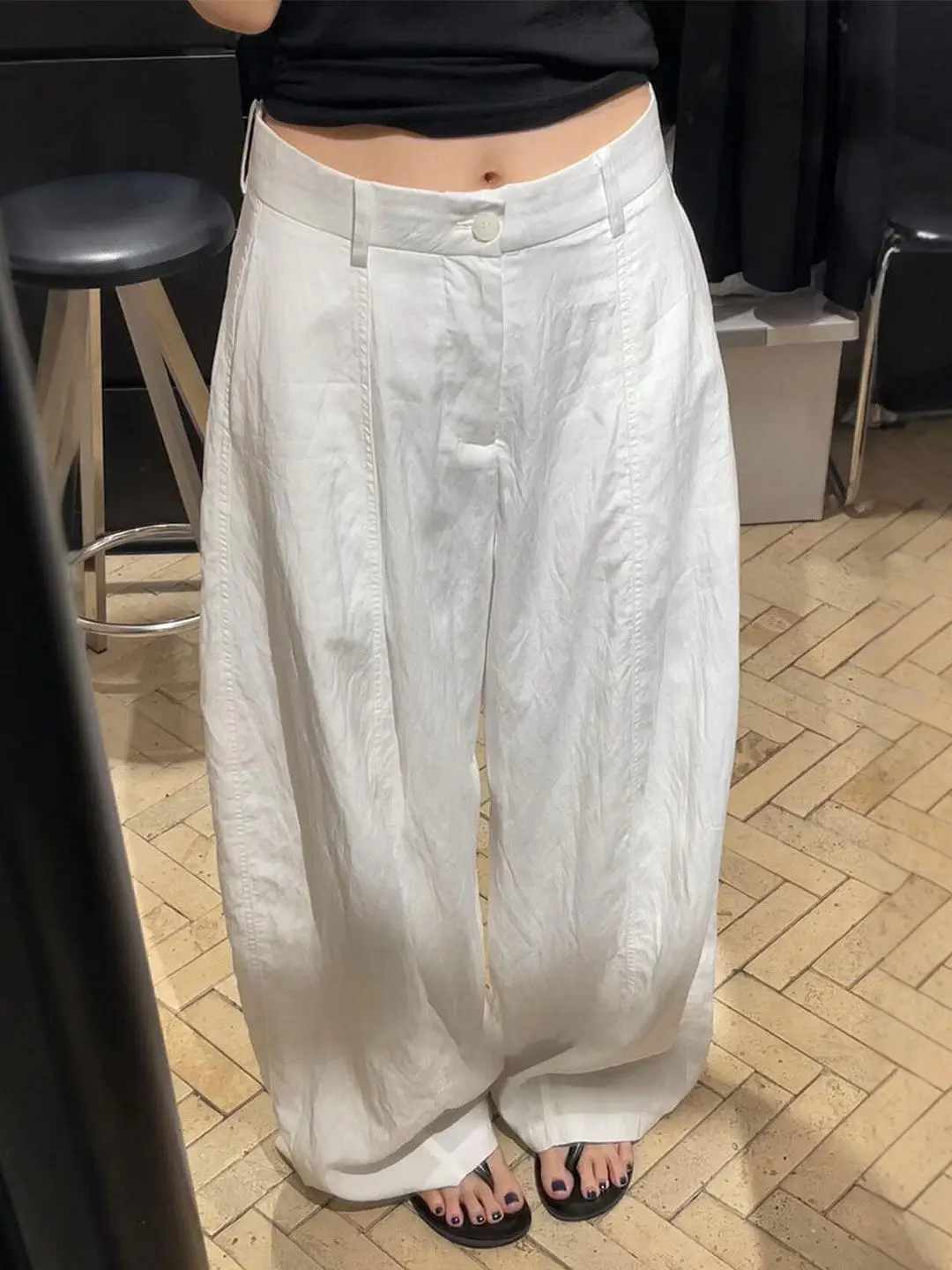 

White Wide Leg Casual Pants Korean Style Versatile High Waist Slimming Thin Fabric Summer New plus Size Fashionable