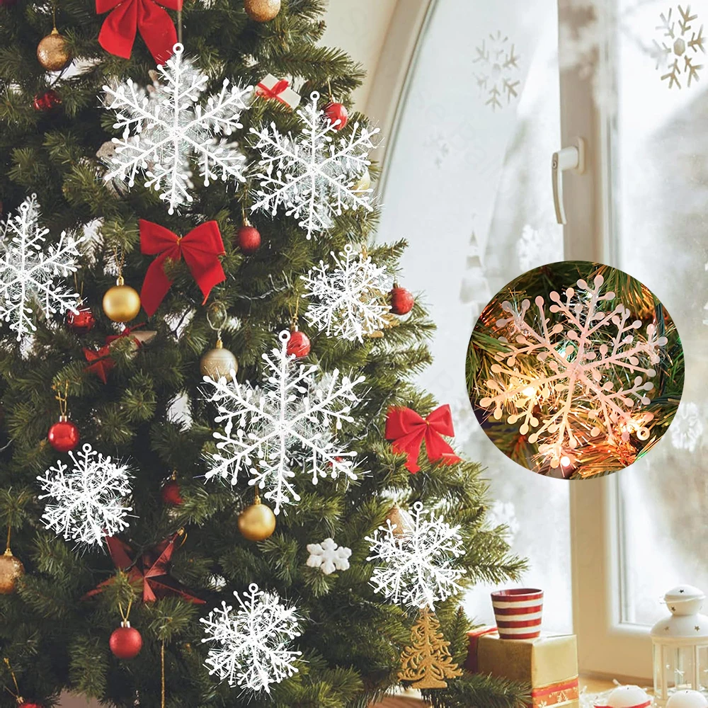 6pcs 6/8/11/15/18cm Snowflakes Christmas Tree Decorations Snowflake Ornaments Xmas Tree White Snow Flakes Hanging Decor New Year