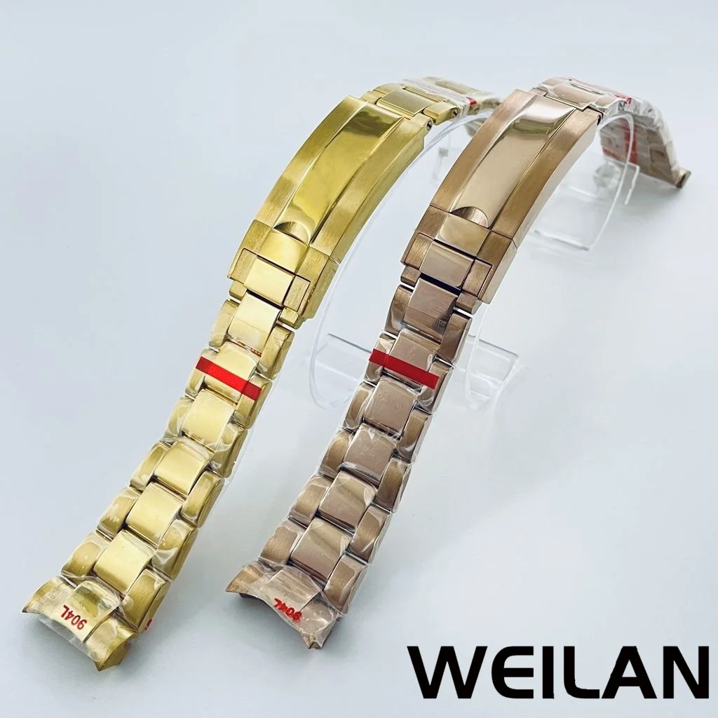 20mm Wide 904L Solid Stainless Steel Watch Strap Brushed and Polished Oyster Bracelet Folding Buckle Sliding Lock