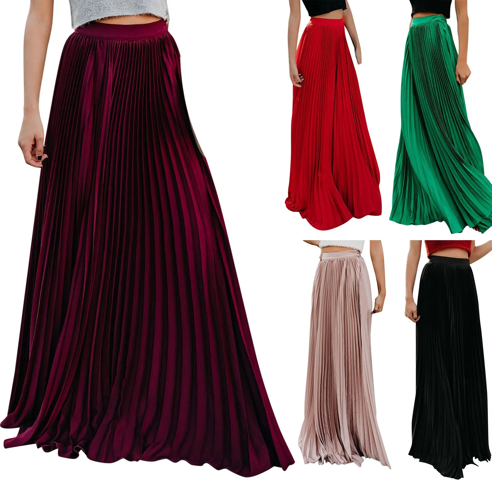 

Women's Large Size High Waisted Pleated Skirt Temperament Solid Colour Long Half Body Skirt Fashion Commuter Versatile Skirt