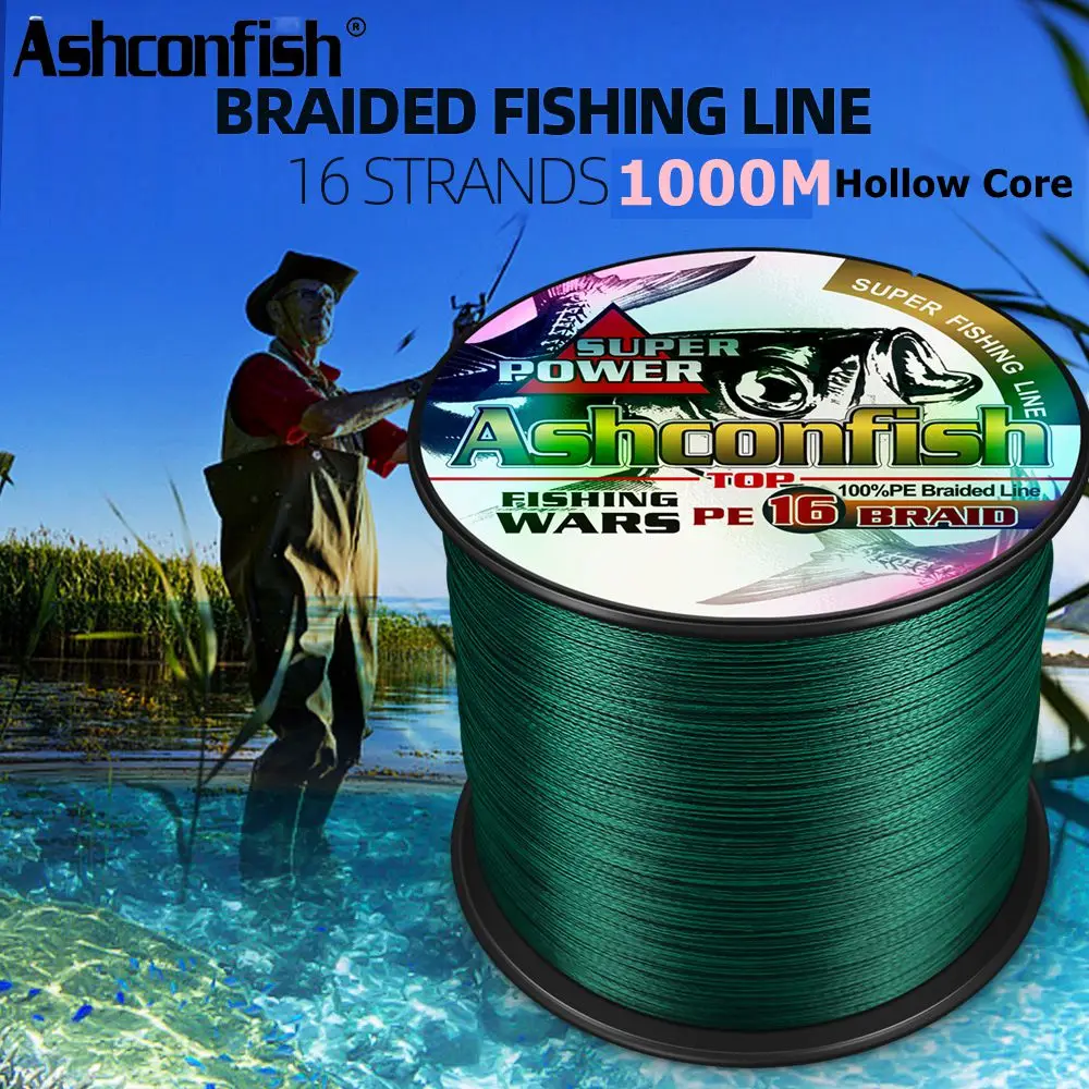 Ashconfish 16 Strands Braided Fishing Line Super Strong Saltwater 20LB-500LB Hollow Core 1000M Multifilament PE Line  Japan Line