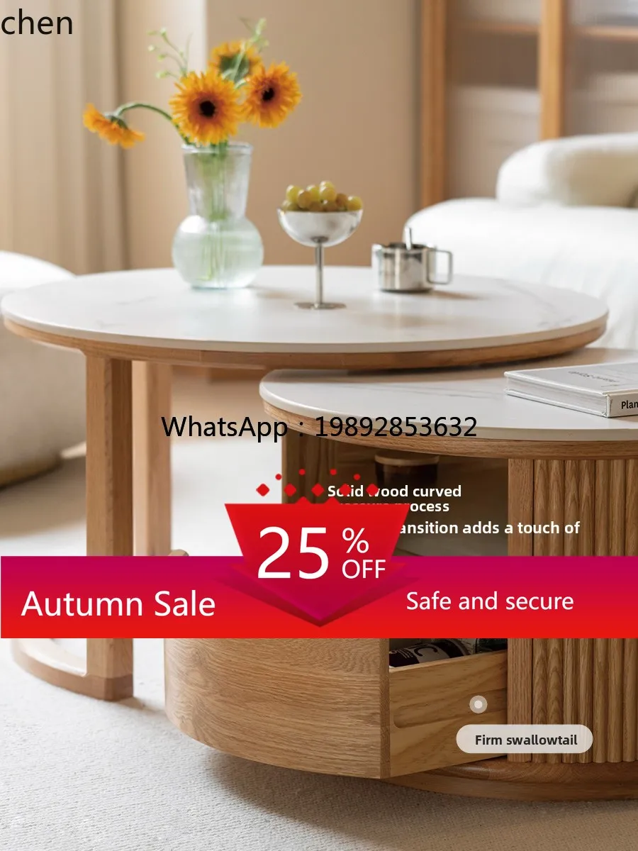 

solid wood coffee table combination modern simple log round tea table living room rock slab tea table