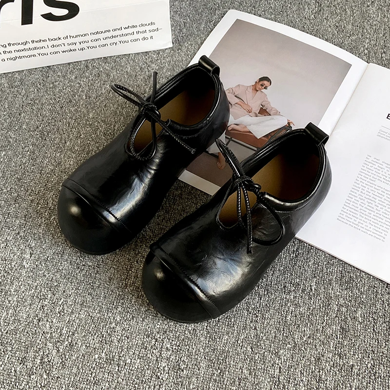 

Простые женские кожаные туфли на шнуровке в стиле ретро, универсальные слипоны с закрытым носком и бантом, модные