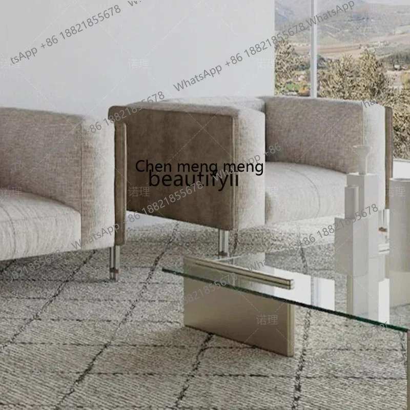 cqyNordic natural marble living room coffee table light luxury Italian style, transparent tempered glass low coffee table