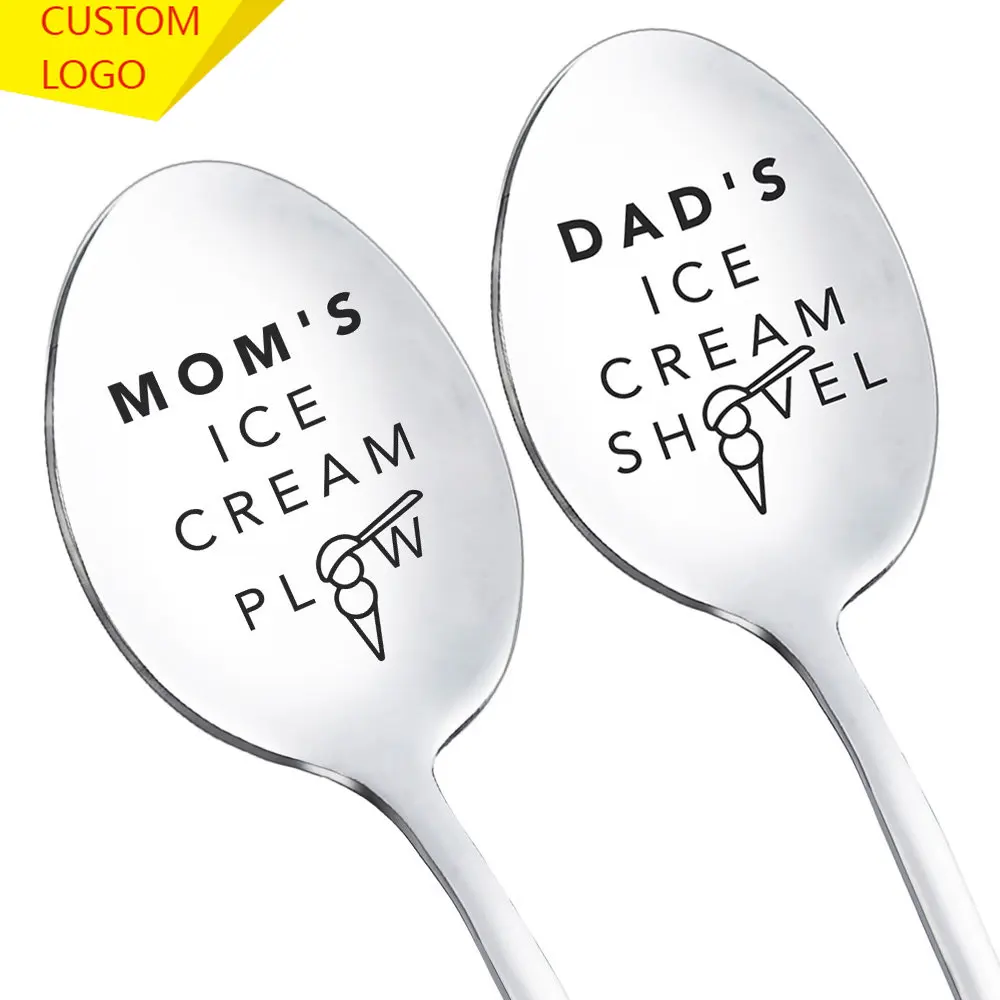 Summer Stainless Steel Spoon Sturdy Ice Scoop MOM DAD PAPA Grandpa Gift Ice Cream Plow Shovel Beautiful Character Letters