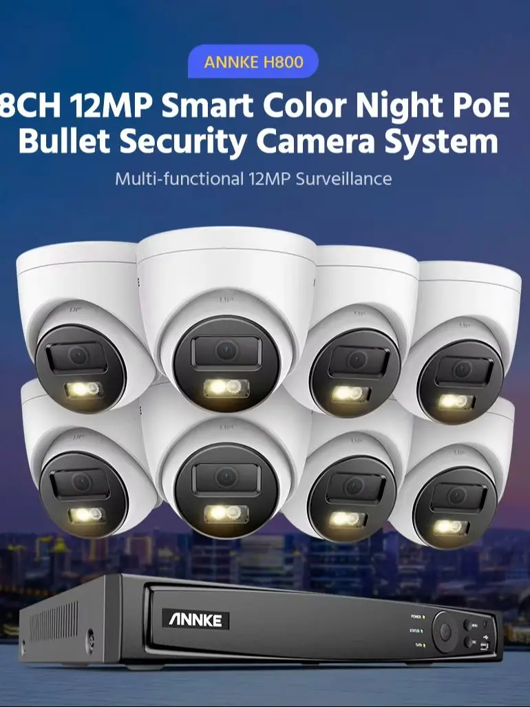 ANNKE H1200 12MP Sicherheitskamerasystem, H.265+ 8CH NVR, 8 Stück 12MP UHD PoE IP Bullet-Kameras mit Smart Dual Light, KI-Mensch- und Fahrzeugerkennung, Farbnachtsicht für Außenüberwachung