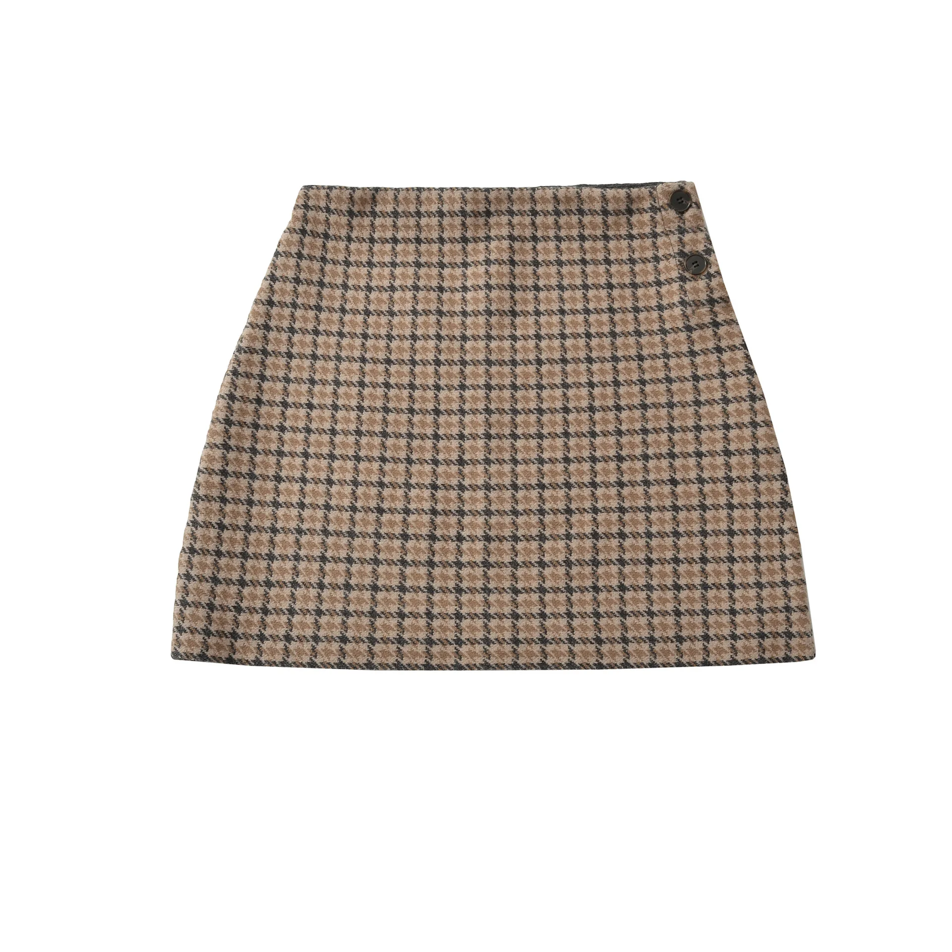 New Korean Casaul Elegant Style High Waist Long Leg Plaid Short Skirt With Side Button Detail For Women Style Fashion Skirt TY1O