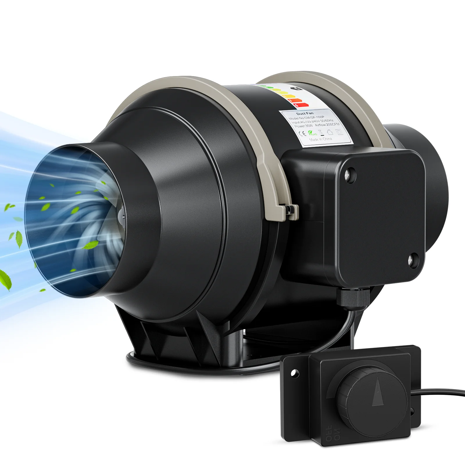 Ventilateur de gaine en ligne de 4 pouces, débit d'air de 360 m³/h avec contrôleur de vitesse variable, ventilateur d'extraction à moteur EC pour tentes de culture