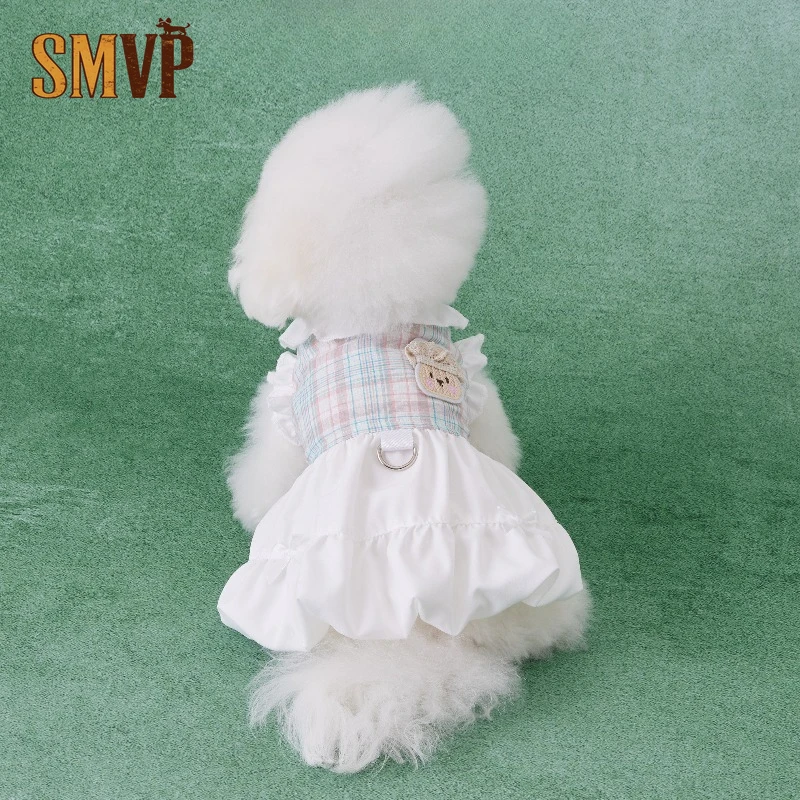 

Summer Thin Pastoral Princess Style Three Dimensional Bear Decoration with Traction Buckle Pet Kitten Small Medium Dog Dress