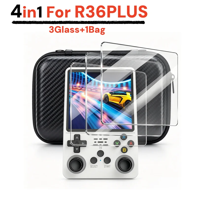 Hülle + Glas für die R36plus-Spielkonsole, Reisetasche und Displayschutzfolien aus gehärtetem Glas für R36plus-Zubehör