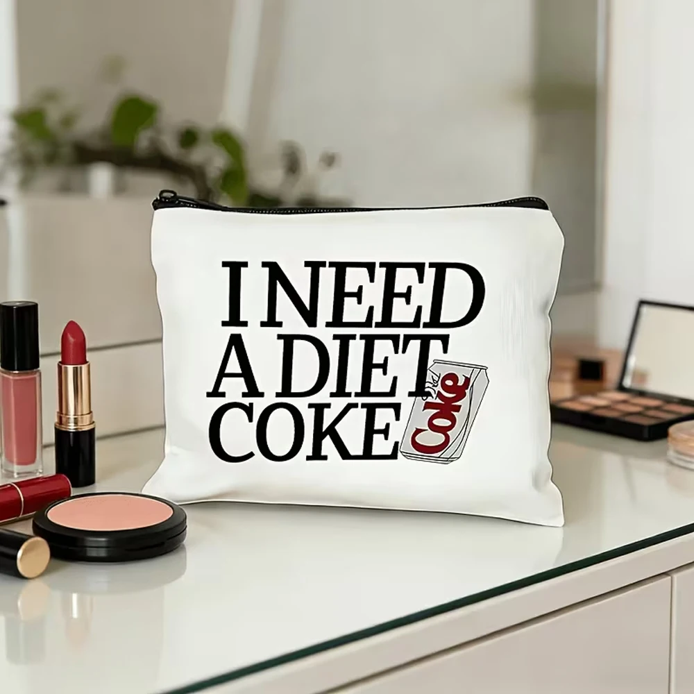 Fashionable and Unique Diet Coke Printed White Makeup Bag! Large Capacity, Portable Design, Unisex for Travel and Business Trips, Stylish and Functional, Easily Holds Small Items