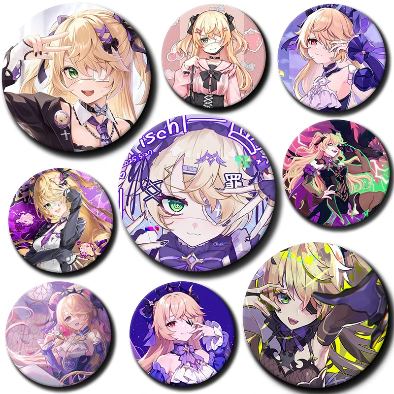 58mm Cartoon Character Fischl Soft Button Pin Tinplate Badge Anime Brooch Creative Badge for Backpack Clothes Decoration Gift