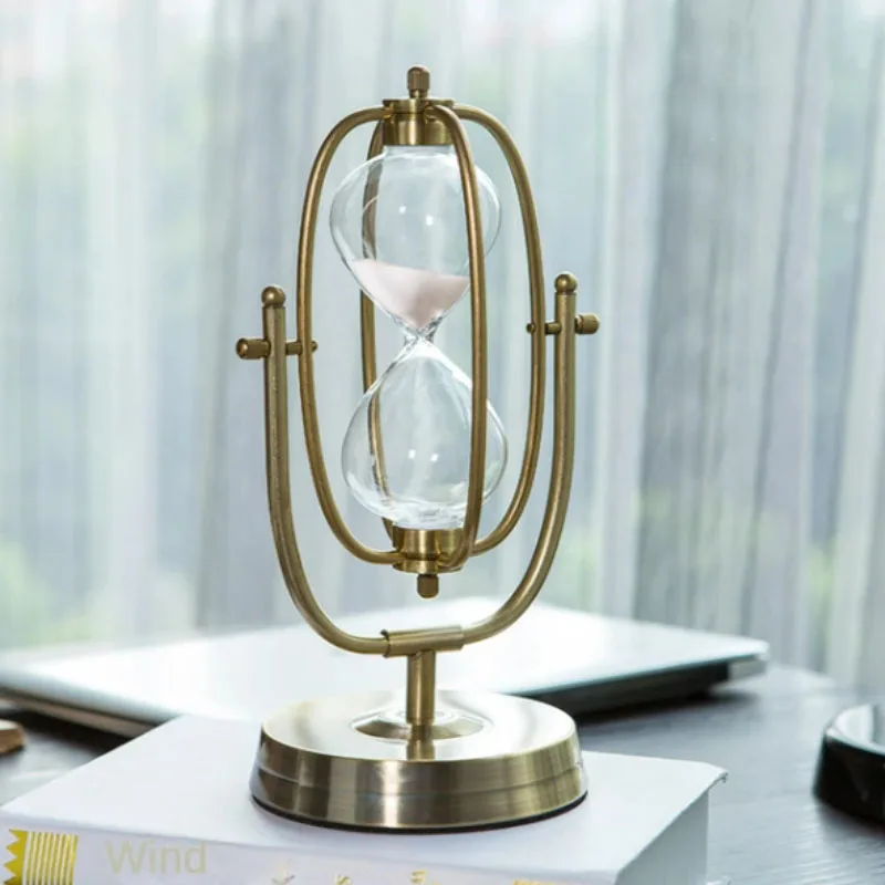 15-60 Minutes Vintage Brass Rotating Hourglass Metal Sand Clock Antique Timer European Style Living Room Office Decoration Gift