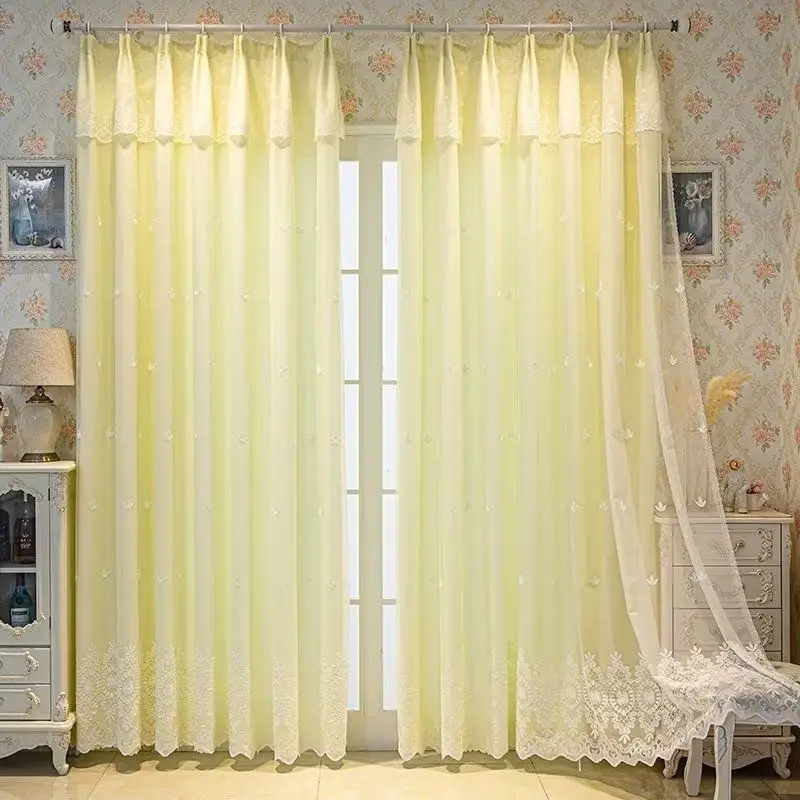 New Semi Shade Double-layer Curtain Cloth and Sheer Integrated Double-layer Window Curtain for Bedroom Living Room